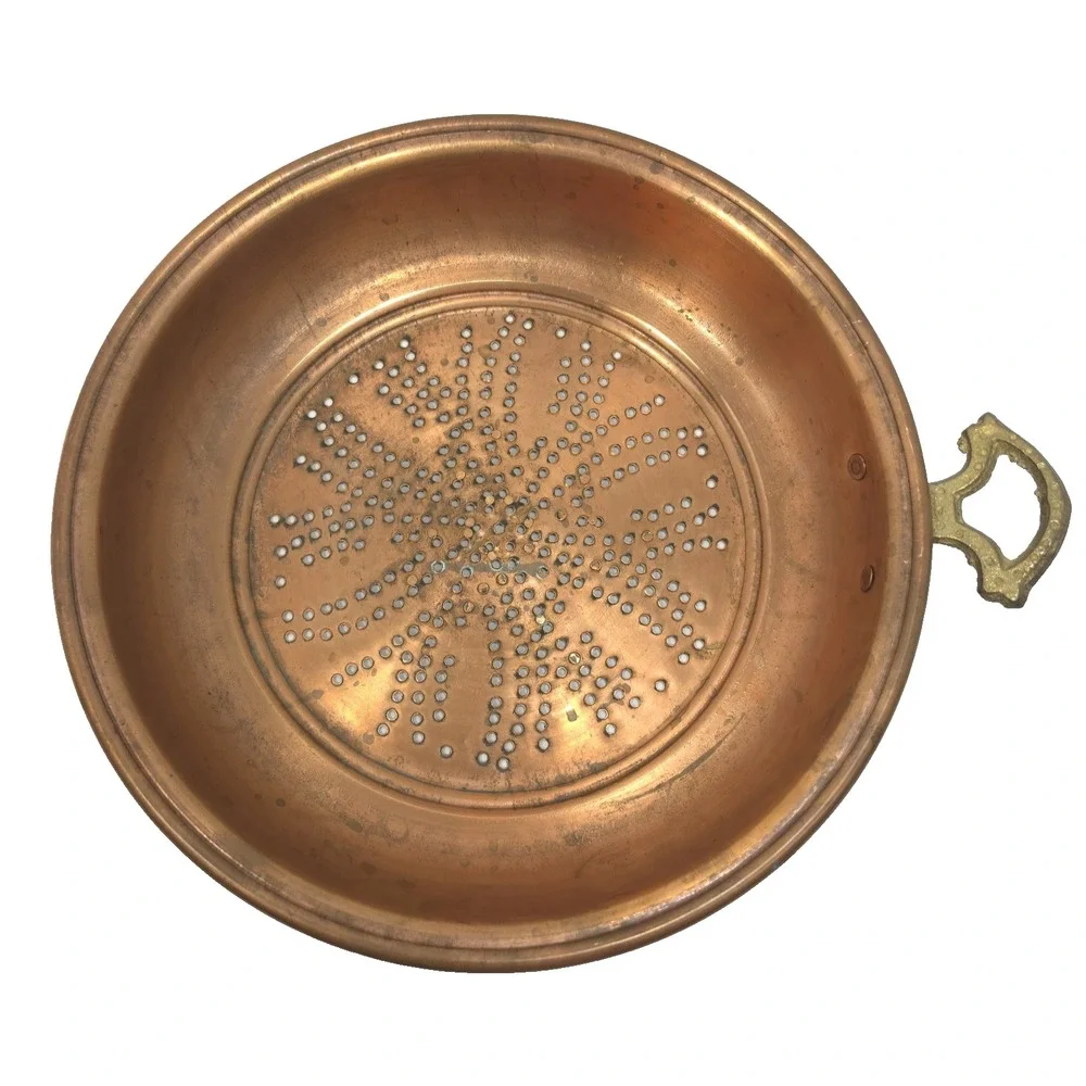 Heavy Rim Vtg Turkish Copper Colander Star Punched Sieve Hearth Chestnut Roaster